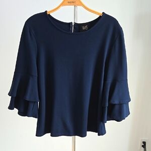 Navy Blue Ruffle Sleeve Top